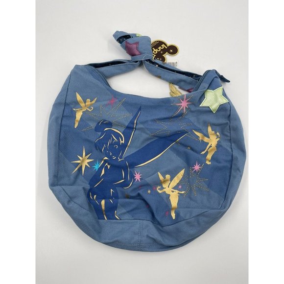 Disney By Loop Tinker Bell Canvas Blue Bag‎ with Shoulder Strap Inside Pockets - Picture 1 of 6